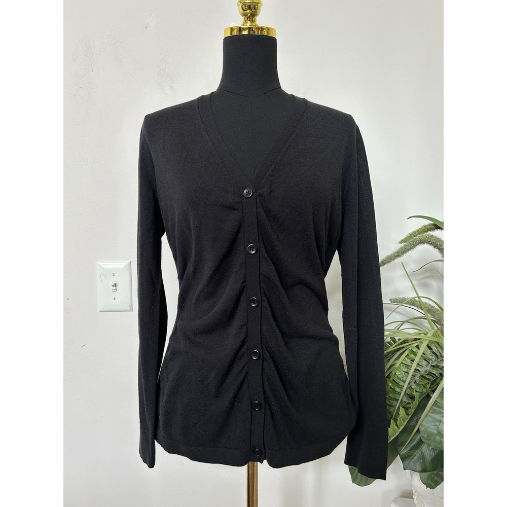 Lafayette 148 New York Women's Black Ruch Cardigan Sweater Quiet Luxury Preppy L